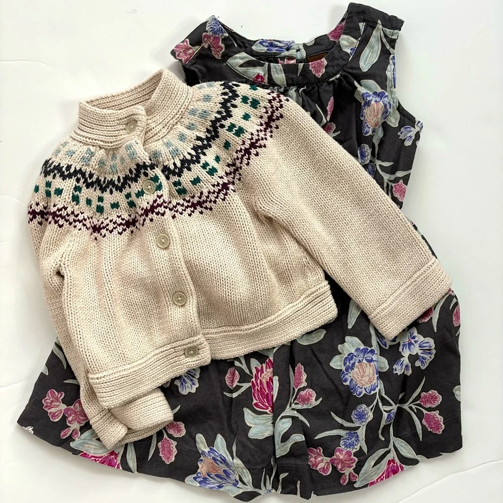 Tea Collection Fall‎ Floral Dress & Fair Isle Sweater Set Bundle - Size 4 / 4T